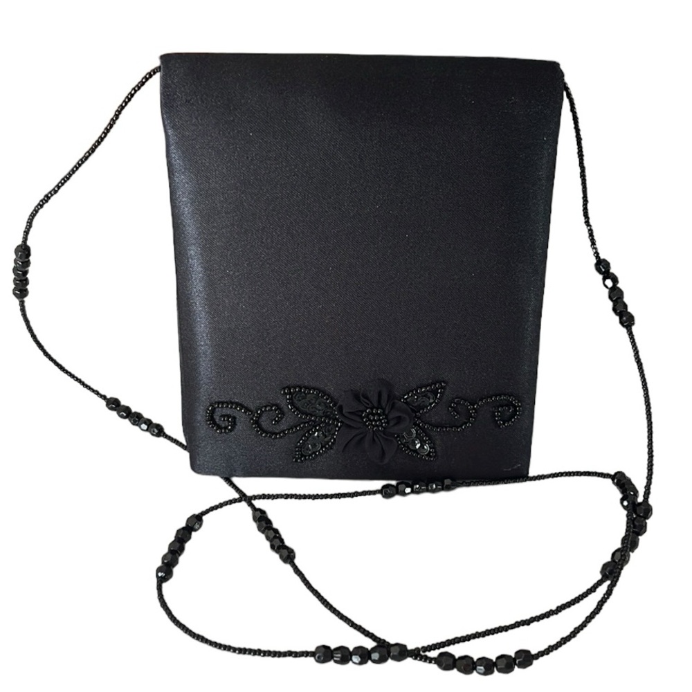 Jessica McClintock satin evening bag with beaded strap